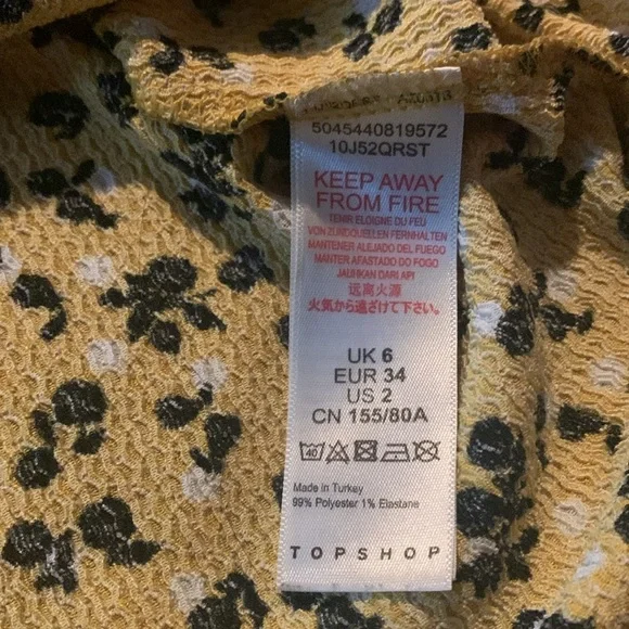 NWOT Topshop UK brand XS size 2 yellow tie up straps babydoll Ditsy dress - Picture 3 of 6